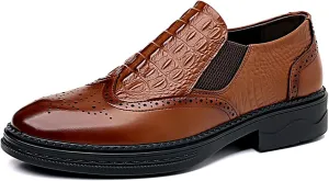 Men's Classic Business Casual Brogue Leather Shoes Fashionable and Comfortable Slip-On Pattern Oxfords Shoes