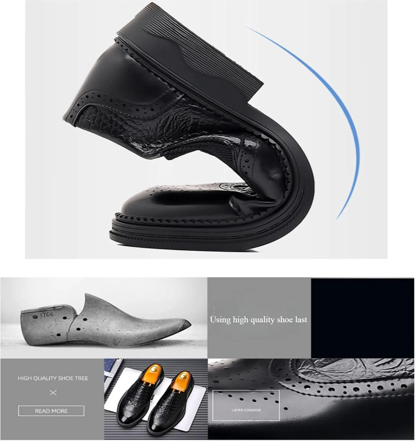 Men's Classic Business Casual Brogue Leather Shoes Fashionable and Comfortable Slip-On Pattern Oxfords Shoes