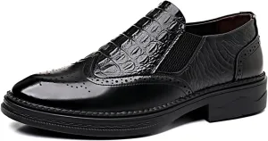 Men's Classic Business Casual Brogue Leather Shoes Fashionable and Comfortable Slip-On Pattern Oxfords Shoes
