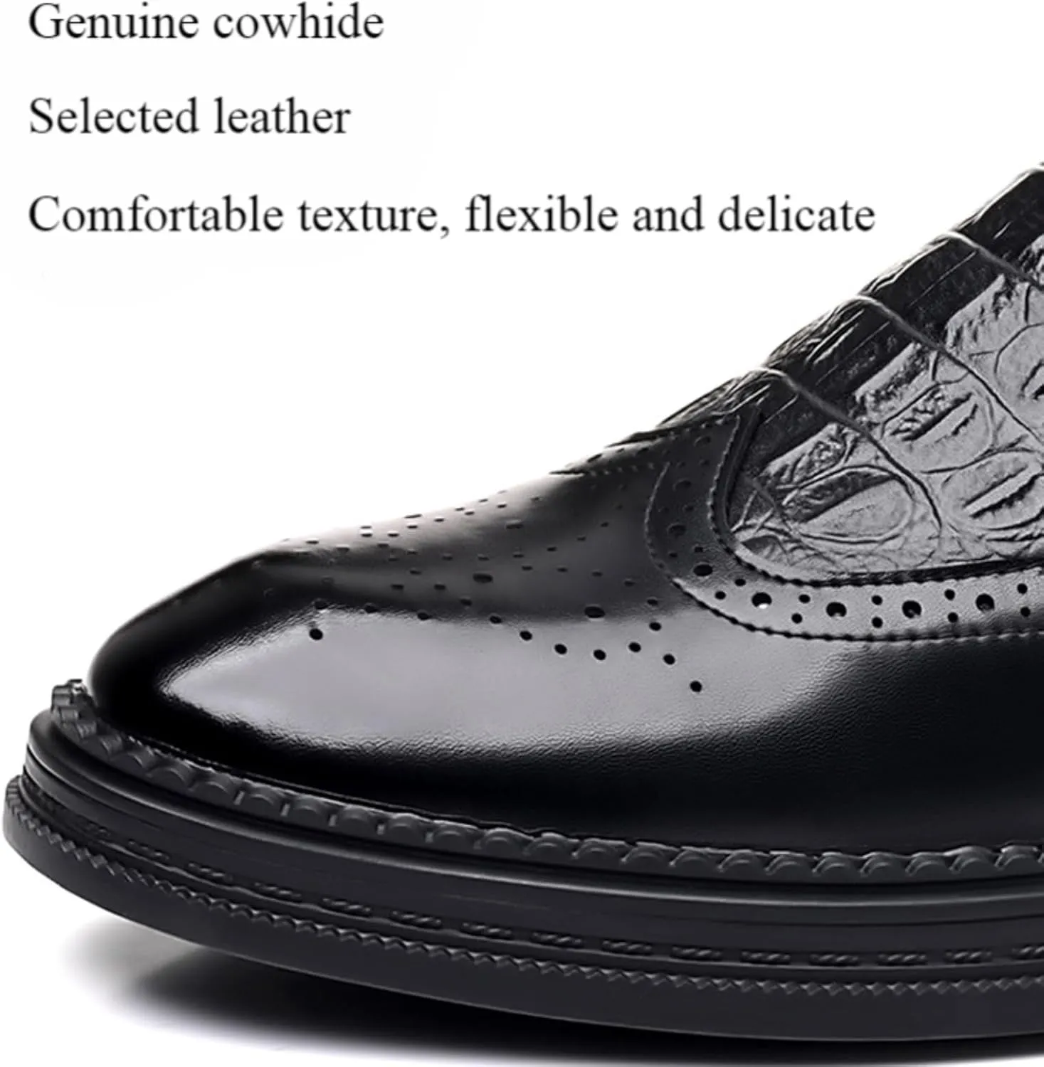 Men's Classic Business Casual Brogue Leather Shoes Fashionable and Comfortable Slip-On Pattern Oxfords Shoes