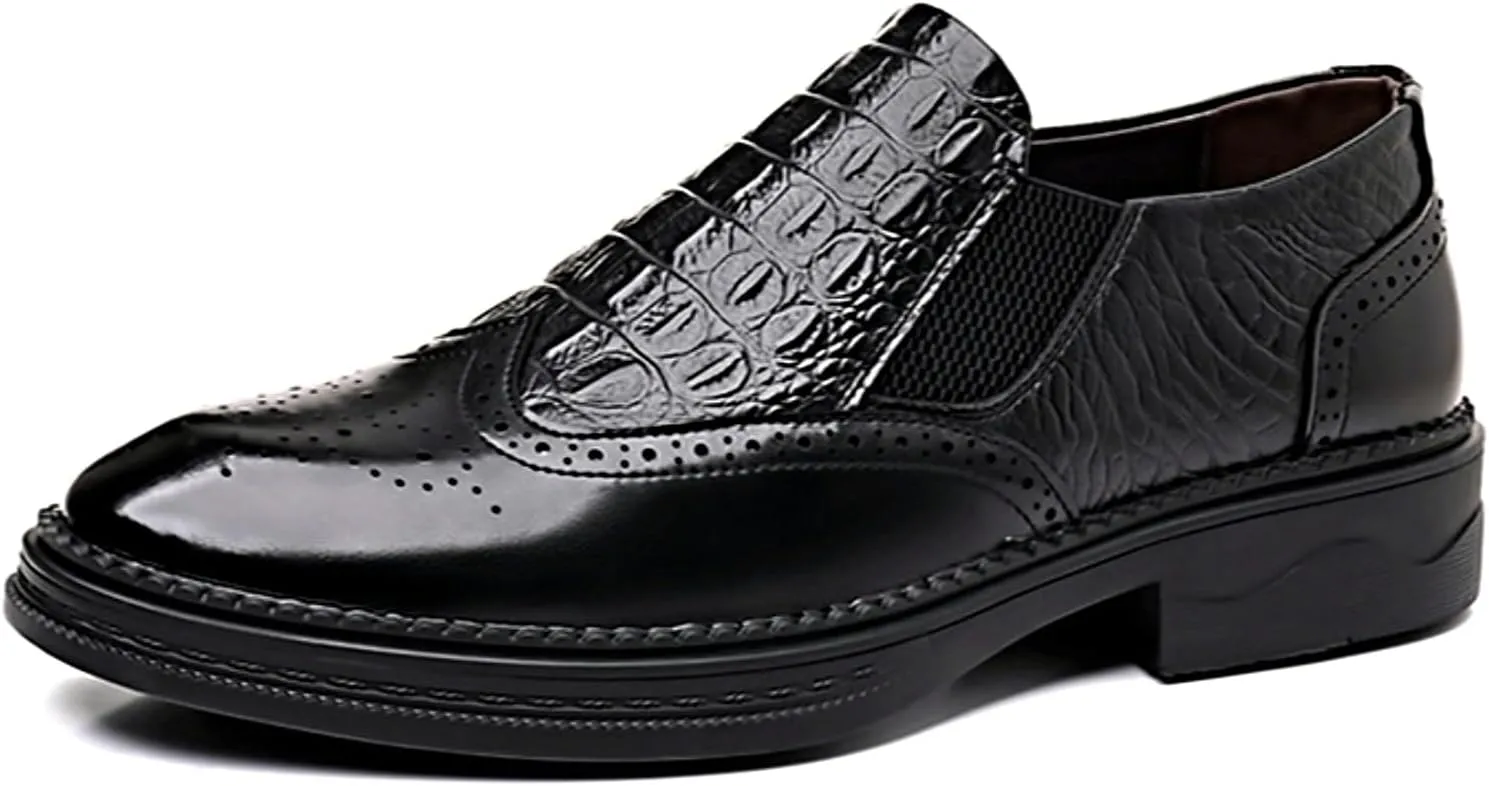 Men's Classic Business Casual Brogue Leather Shoes Fashionable and Comfortable Slip-On Pattern Oxfords Shoes