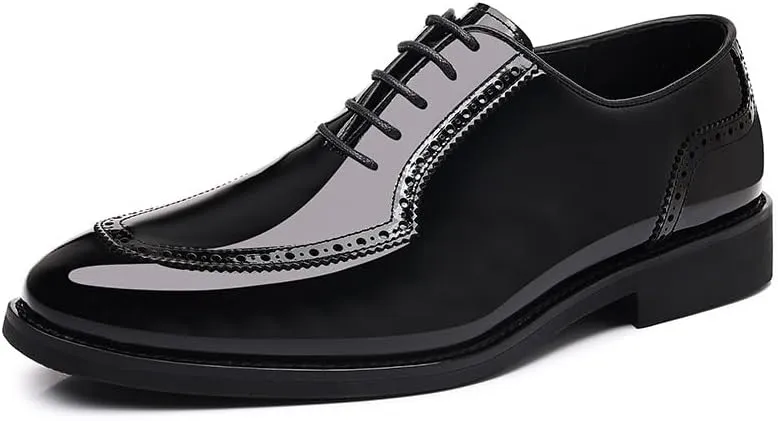 Men's Fashion Pointed Toe Lace Up Business Tuxedo Shoes Mens Breathable Leather Wingtip Brogue Oxford Shoes
