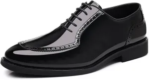 Men's Fashion Pointed Toe Lace Up Business Tuxedo Shoes Mens Breathable Leather Wingtip Brogue Oxford Shoes