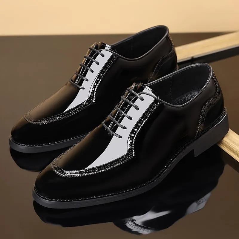 Men's Fashion Pointed Toe Lace Up Business Tuxedo Shoes Mens Breathable Leather Wingtip Brogue Oxford Shoes