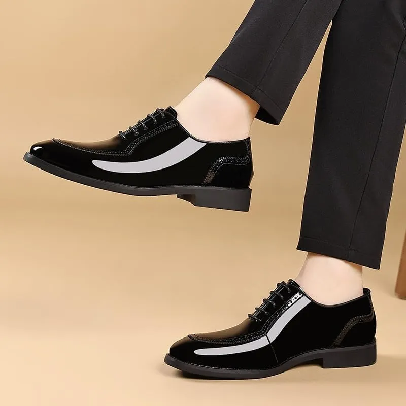 Men's Fashion Pointed Toe Lace Up Business Tuxedo Shoes Mens Breathable Leather Wingtip Brogue Oxford Shoes