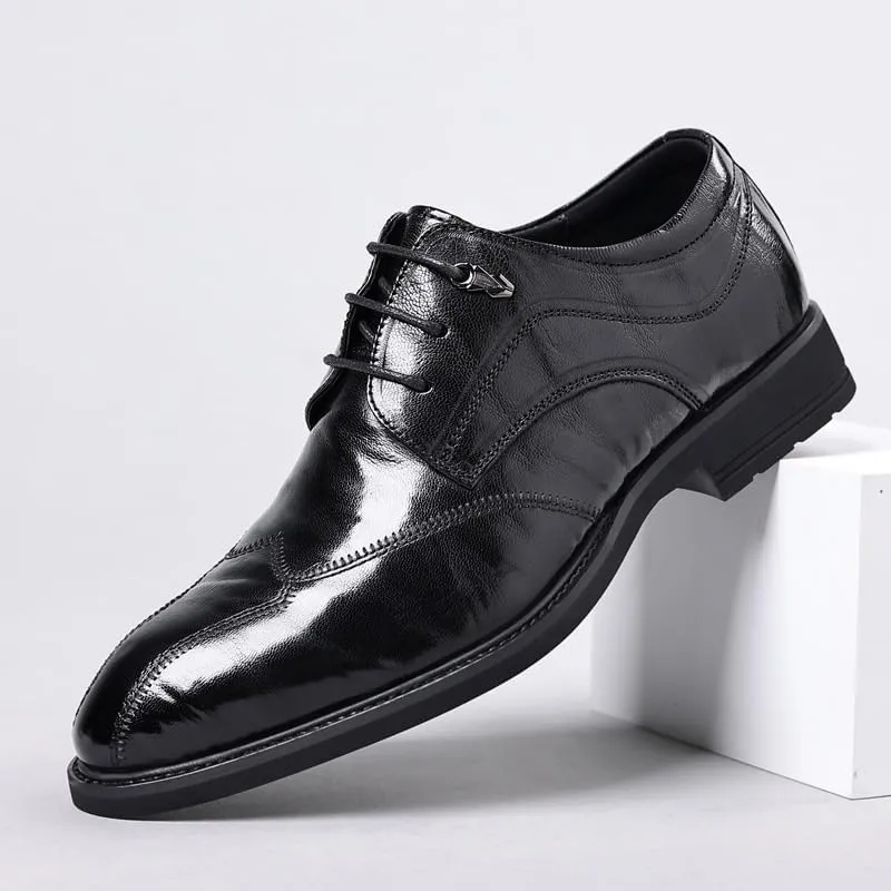 Mens Height Increase Leather Shoes Fashionable Black Tuxedo Dress Shoes British Style Versatile Lace-up Oxford