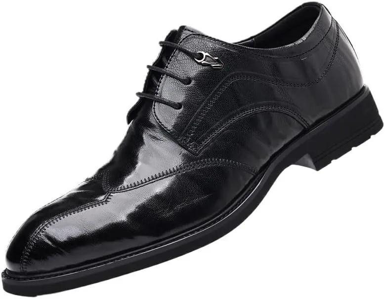Mens Height Increase Leather Shoes Fashionable Black Tuxedo Dress Shoes British Style Versatile Lace-up Oxford