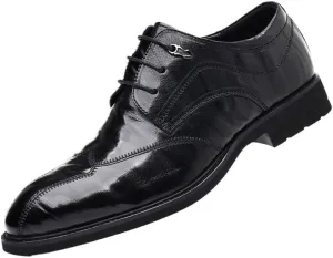 Mens Height Increase Leather Shoes Fashionable Black Tuxedo Dress Shoes British Style Versatile Lace-up Oxford