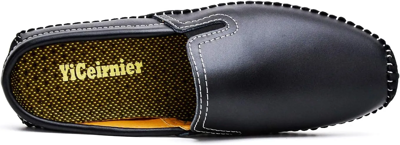 Mens Mules Clog Slippers Breathable Punching Genuine Leather Slip on Casual Backless Loafer Shoes