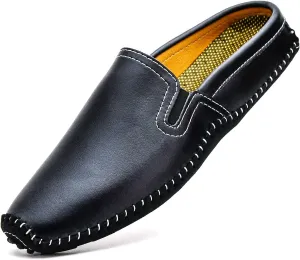 Mens Mules Clog Slippers Breathable Punching Genuine Leather Slip on Casual Backless Loafer Shoes