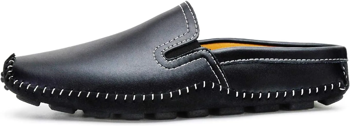 Mens Mules Clog Slippers Breathable Punching Genuine Leather Slip on Casual Backless Loafer Shoes