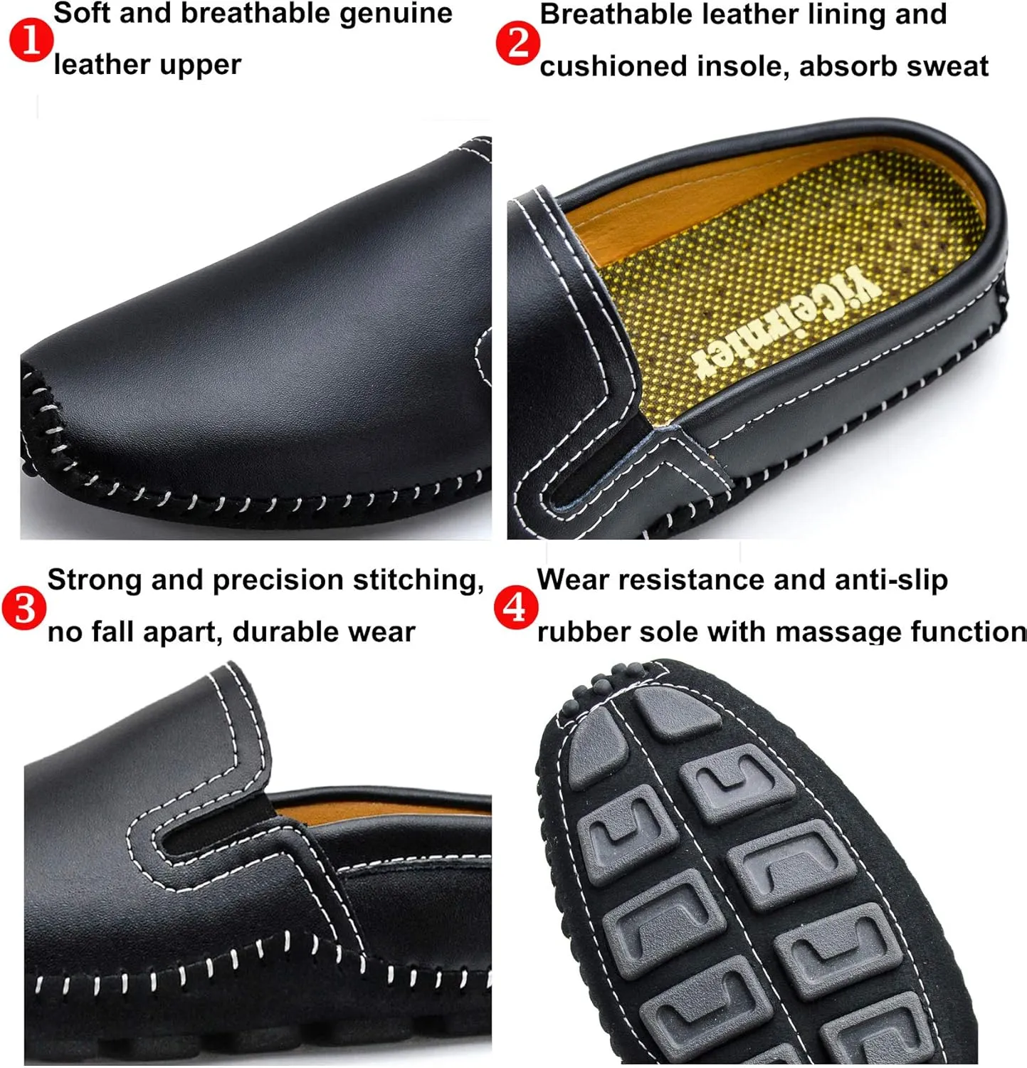 Mens Mules Clog Slippers Breathable Punching Genuine Leather Slip on Casual Backless Loafer Shoes