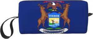 Michigan State Flag print Cosmetic Makeup Bags Pouch with Zipper Makeup Bag Travel Cosmetic Bags,Travel Toiletry Case