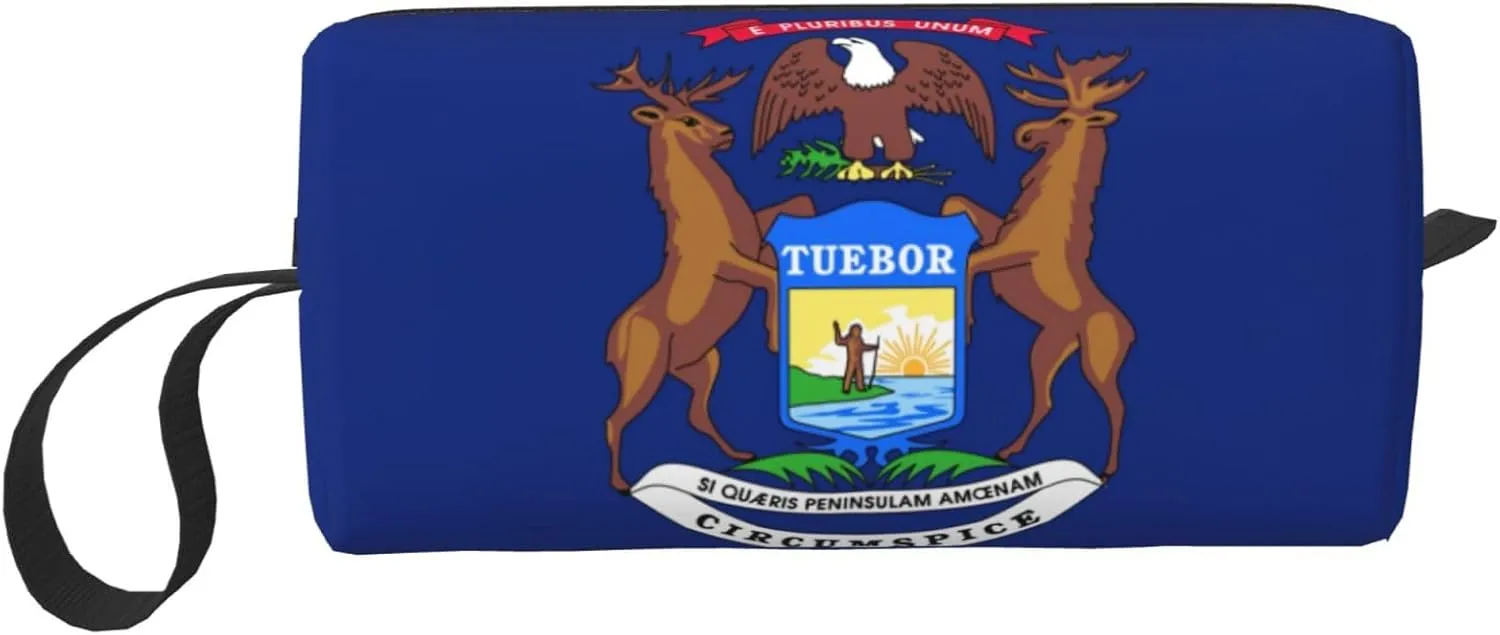Michigan State Flag print Cosmetic Makeup Bags Pouch with Zipper Makeup Bag Travel Cosmetic Bags,Travel Toiletry Case