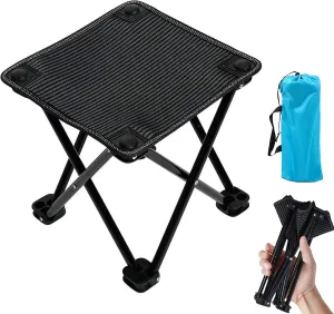 Mini Chair Folding Camping Stool Outdoor Portable Stools Lightweight with Carry Bag, Support 220 lbs, Black