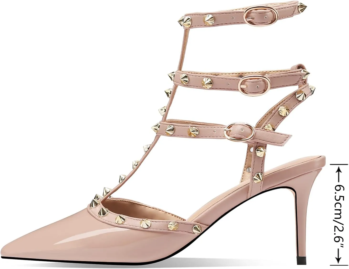 MIRAAZZURRA Women Heeled Sandals Rivet Studded T-Strap Wedding Shoes Stiletto High Heels Pointed Toe Slip On Bridal Pumps for Women