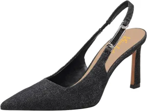 miss left Women Closed Pointy Toe Slingback Pumps Slim High Heels Slip Ons with Elastic Chain Strap Dressy Party Prom Date Shoes Size 4-16 US