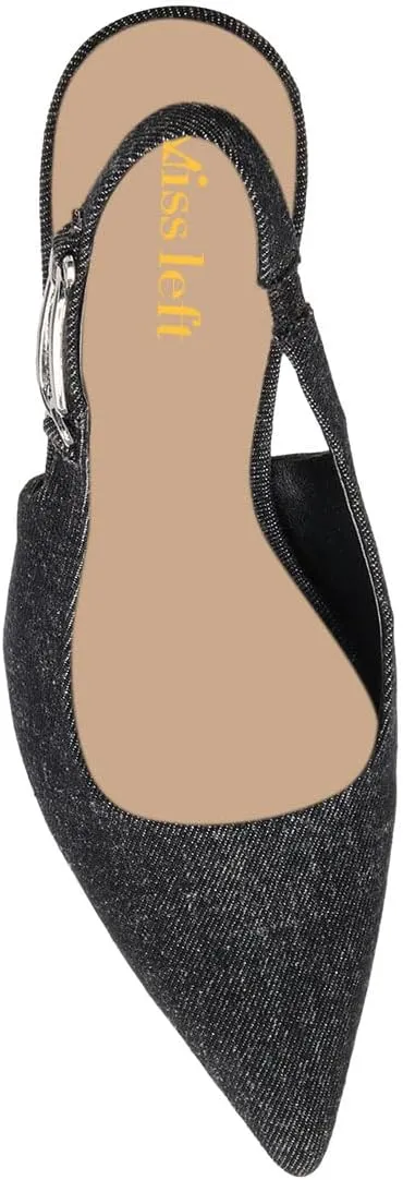 miss left Women Closed Pointy Toe Slingback Pumps Slim High Heels Slip Ons with Elastic Chain Strap Dressy Party Prom Date Shoes Size 4-16 US
