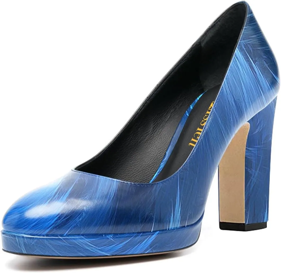 miss left Women Platform Closed Almond Toe Pumps Classic Slip On Block Chunky High Heels Versatile Formal Business Party Shoes Size 4-16 US