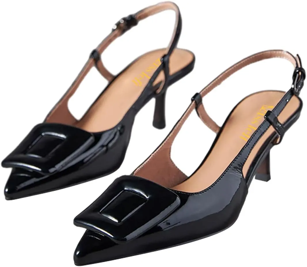 miss left Women Trendy Closed Pointed Toe Mid Heeled Pumps Strap Buckle Thin Heel Slip On Slingback Sandals Casual Outdoor Dressy Shoes Size 4-16 US