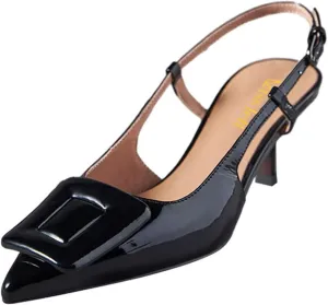 miss left Women Trendy Closed Pointed Toe Mid Heeled Pumps Strap Buckle Thin Heel Slip On Slingback Sandals Casual Outdoor Dressy Shoes Size 4-16 US
