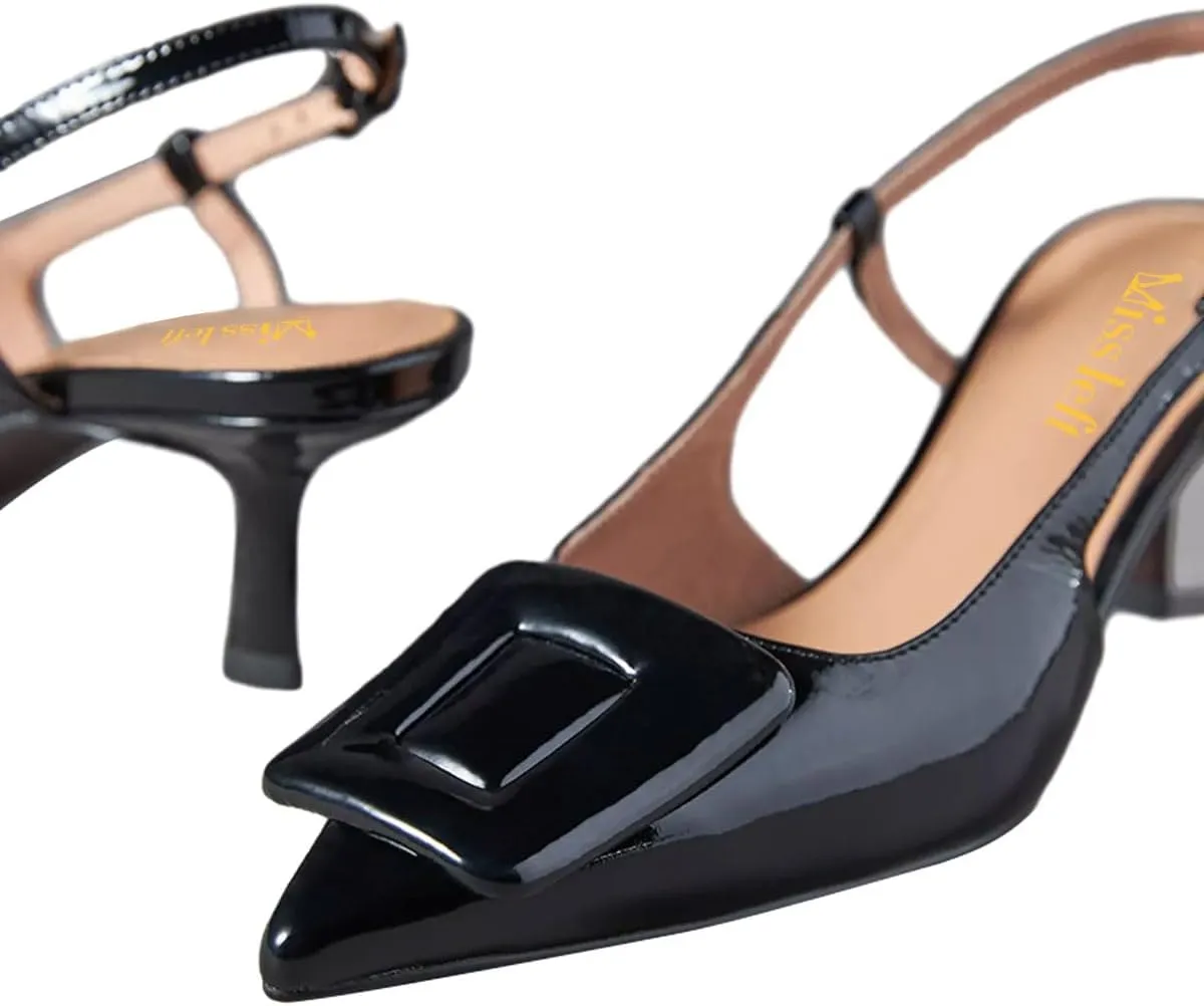miss left Women Trendy Closed Pointed Toe Mid Heeled Pumps Strap Buckle Thin Heel Slip On Slingback Sandals Casual Outdoor Dressy Shoes Size 4-16 US