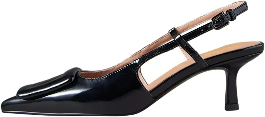 miss left Women Trendy Closed Pointed Toe Mid Heeled Pumps Strap Buckle Thin Heel Slip On Slingback Sandals Casual Outdoor Dressy Shoes Size 4-16 US