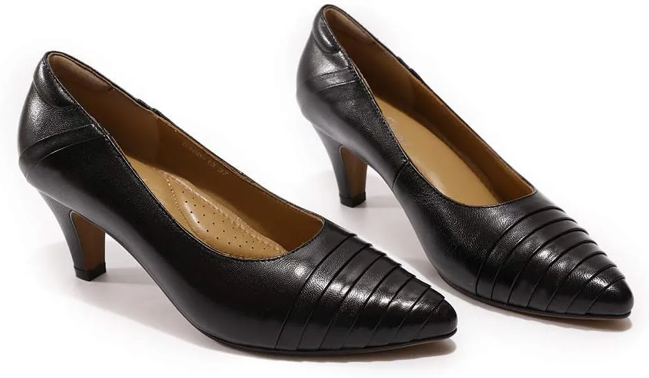 Mona flying Women's Leather Comfort Closed Pointed Toe Pumps Womens High Heels Work Office Dress Shoes for Ladies