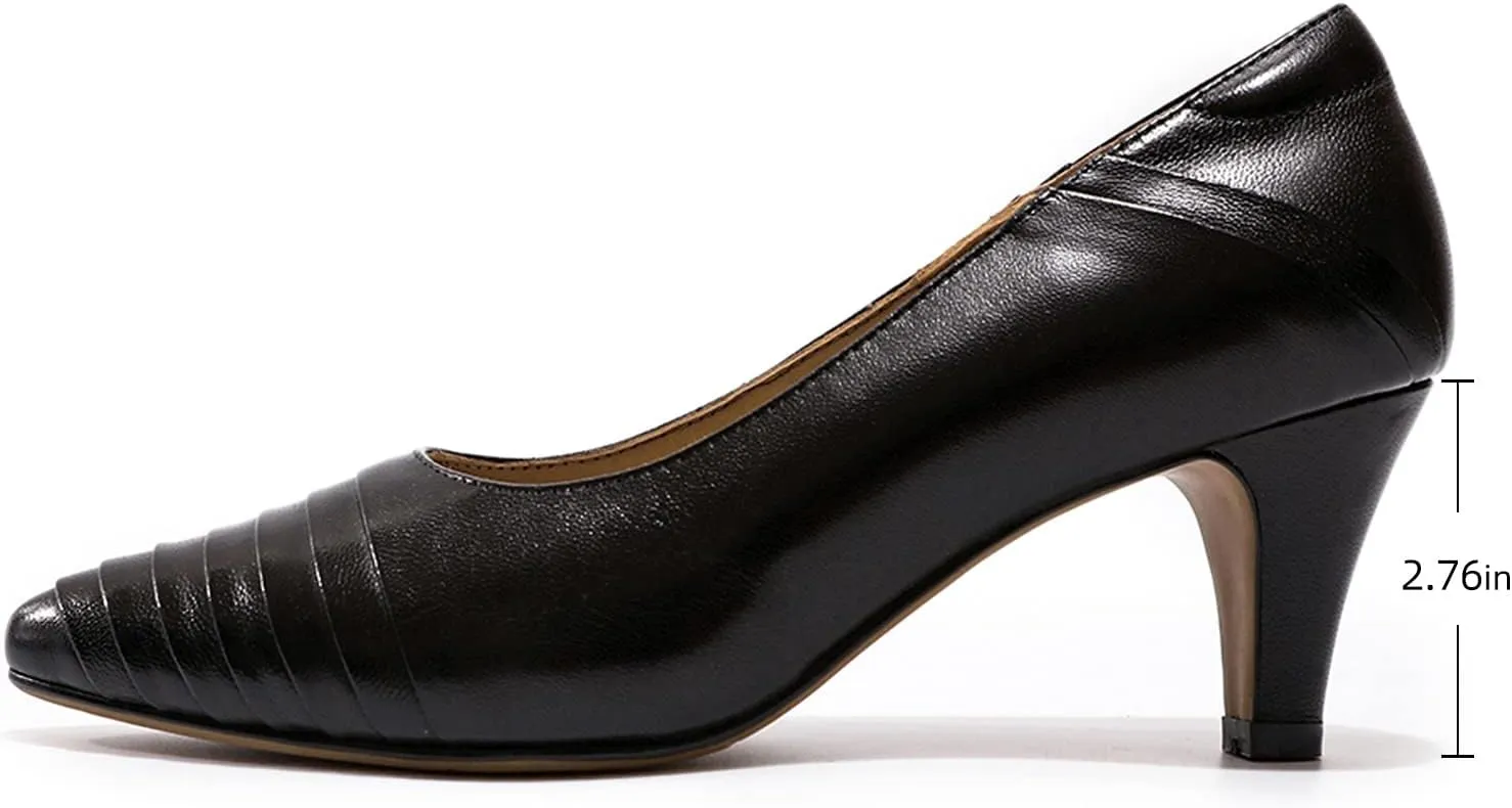 Mona flying Women's Leather Comfort Closed Pointed Toe Pumps Womens High Heels Work Office Dress Shoes for Ladies
