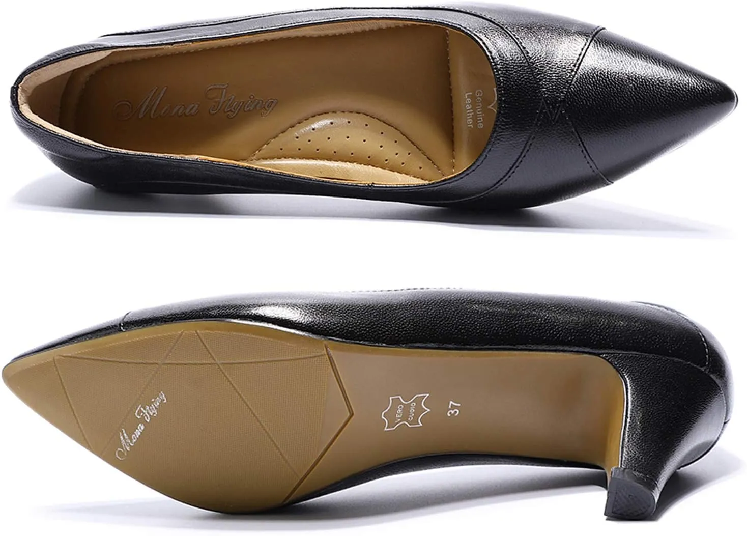 Mona flying Women's Leather Pointed Toe Dress Pumps Comfort High Heels Office Work Shoes for Ladies