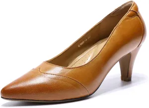 Mona flying Women's Leather Pointed Toe Dress Pumps Comfort High Heels Office Work Shoes for Ladies