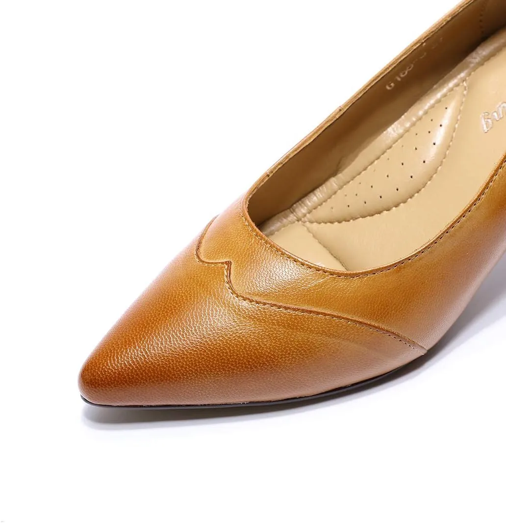 Mona flying Women's Leather Pointed Toe Dress Pumps Comfort High Heels Office Work Shoes for Ladies