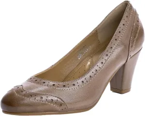 Mona flying Women's Vintage Leather Pump Chunky Heel Round Toe Office Dress Shoes for Ladies