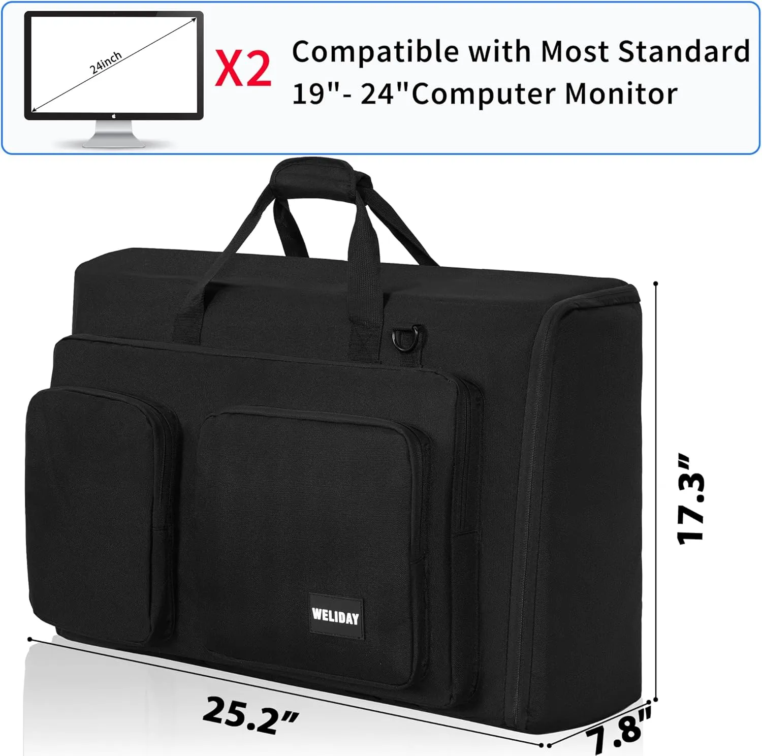 Monitor (up to 2) Carrying Case for Transporting LCD Screens, Monitors and TVs Between 19"- 24"