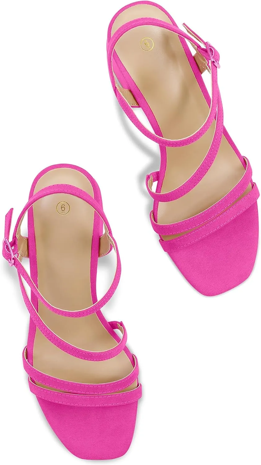 mysoft Women's Strappy Low Chunky Block Heel Sandals Open Toe Dress Shoes