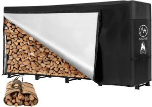 nalone 8FT Outdoor Firewood Rack with Cover&Carry Bag Heavy Duty Square Strong Stand Rack with Waterproof Cover for Fireplace Fire Pits Wood Pile Storage Holder Lumber Rack