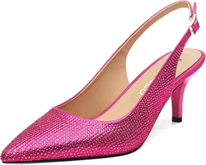 NUMALEO Slingback Heels for Women Pointed Close Toe Kitten Heels Patent Pumps Dress Party Comfy Stiletto 2.5 Inch Dress Shoes