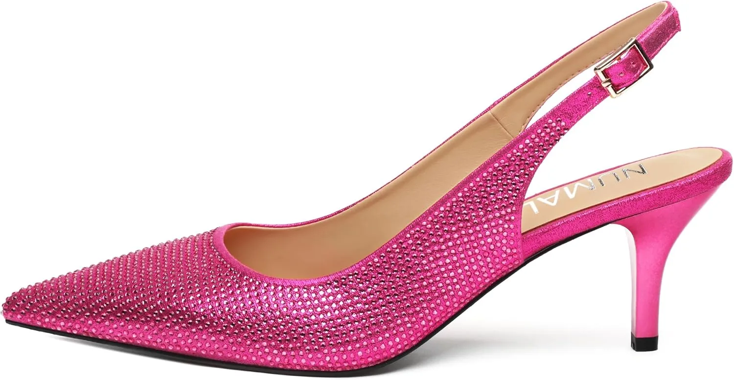 NUMALEO Slingback Heels for Women Pointed Close Toe Kitten Heels Patent Pumps Dress Party Comfy Stiletto 2.5 Inch Dress Shoes