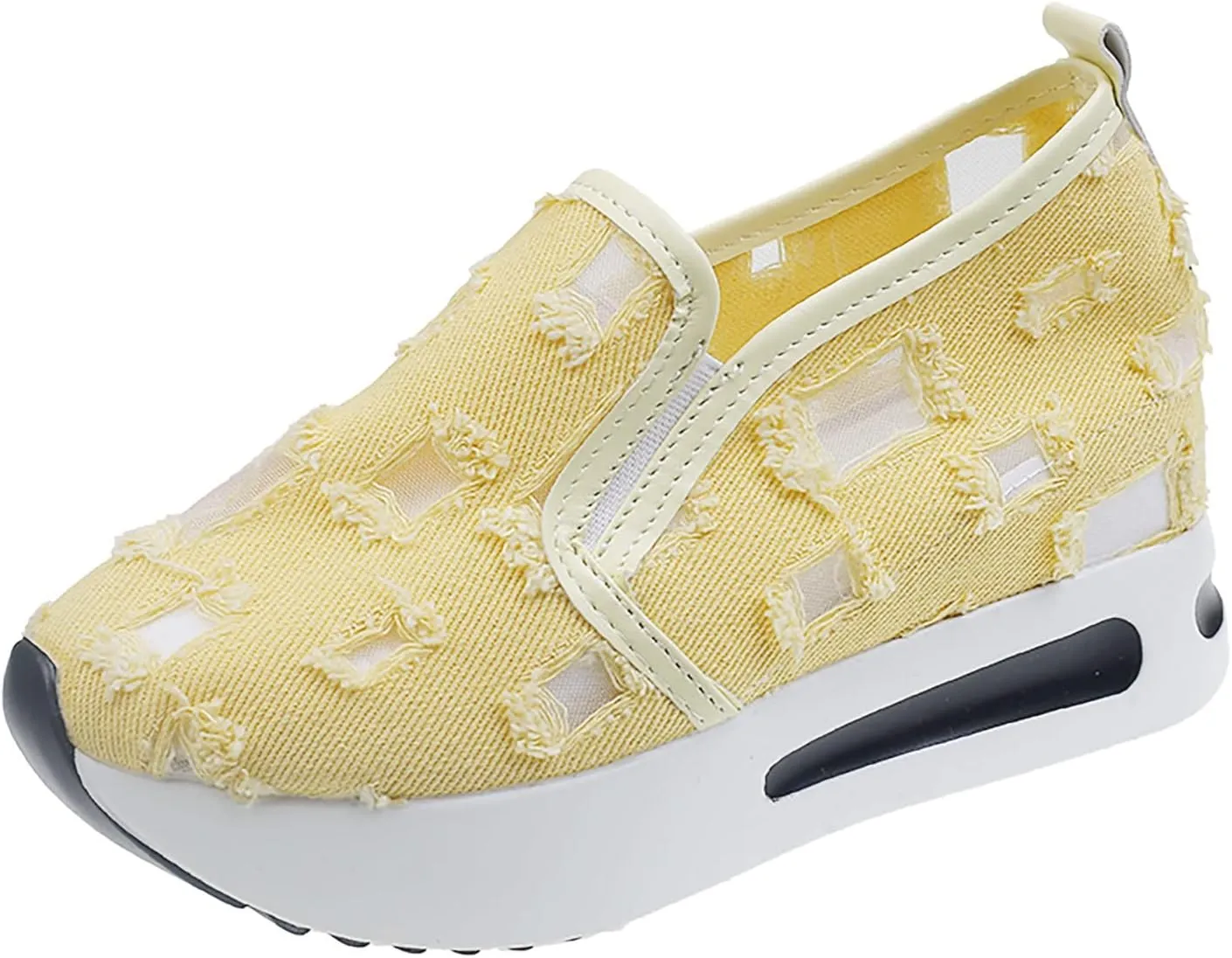 Ohxixhia Wedge Floral Walking Shoes Embroidery Floral Mesh Lace Chunky Sneakers Slip On Arch Support Shoes Fashion Sneakers