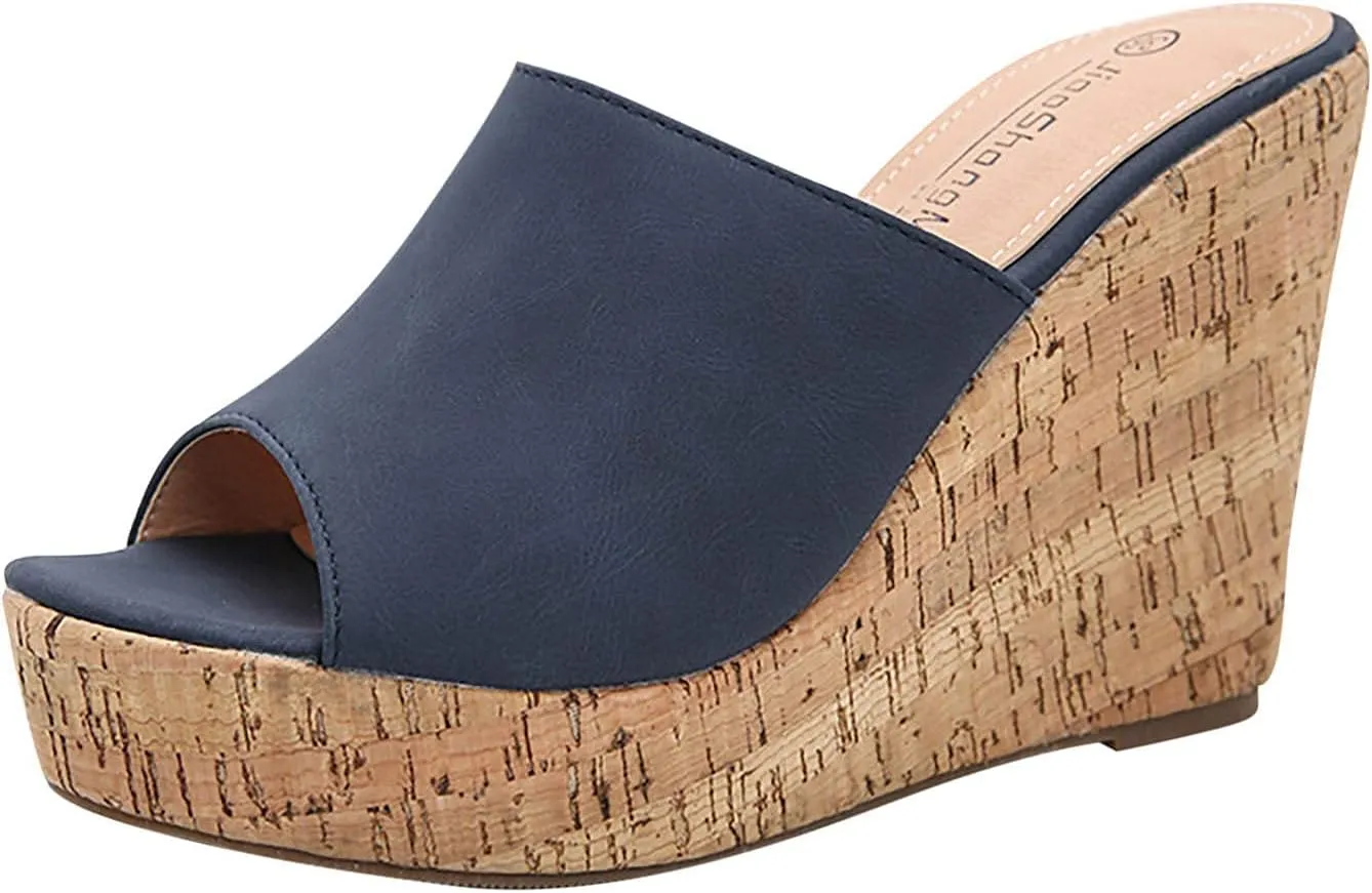 oiangi Womens Wedge High Heels Sandals Summer Fashion Fish Mouth Open Toe Solid Color Strap Platform Slippers Comfortable Trendy Casual Outdoor Beach Shoes