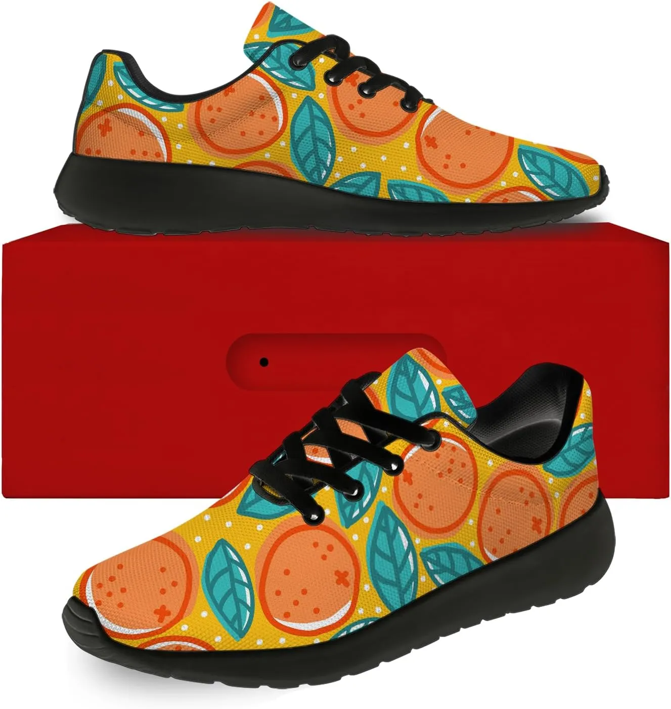 Orange Print Tennis Shoes Men Women Lightweight Running Shoes Walking Fashion Sneakers Gifts for Him Her