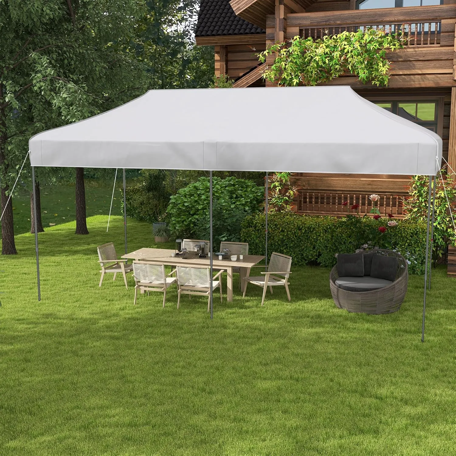 Outsunny 10' x 20' Pop Up Canopy Tent, Instant Sun Shelter with 3-Level Adjustable Height, Easy up Outdoor Tent for Parties with Wheeled Carry Bag for Garden, Patio, White
