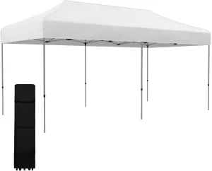 Outsunny 10' x 20' Pop Up Canopy Tent, Instant Sun Shelter with 3-Level Adjustable Height, Easy up Outdoor Tent for Parties with Wheeled Carry Bag for Garden, Patio, White