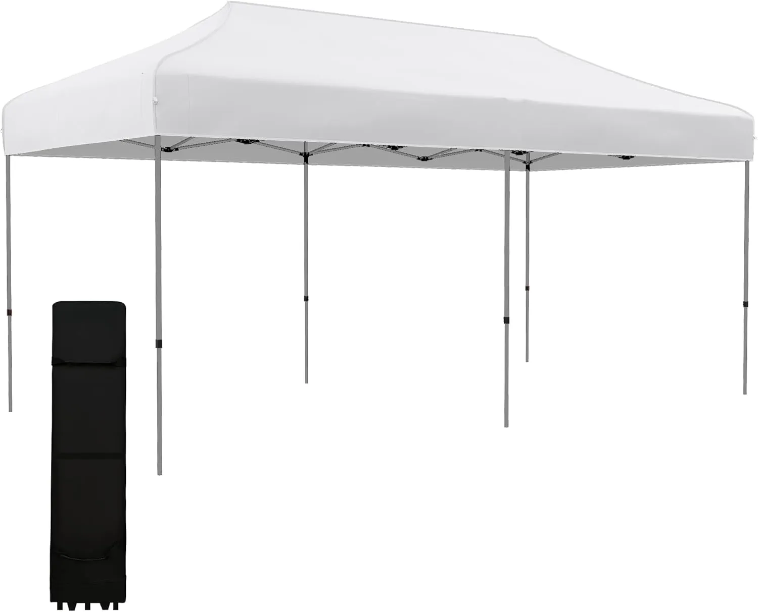 Outsunny 10' x 20' Pop Up Canopy Tent, Instant Sun Shelter with 3-Level Adjustable Height, Easy up Outdoor Tent for Parties with Wheeled Carry Bag for Garden, Patio, White