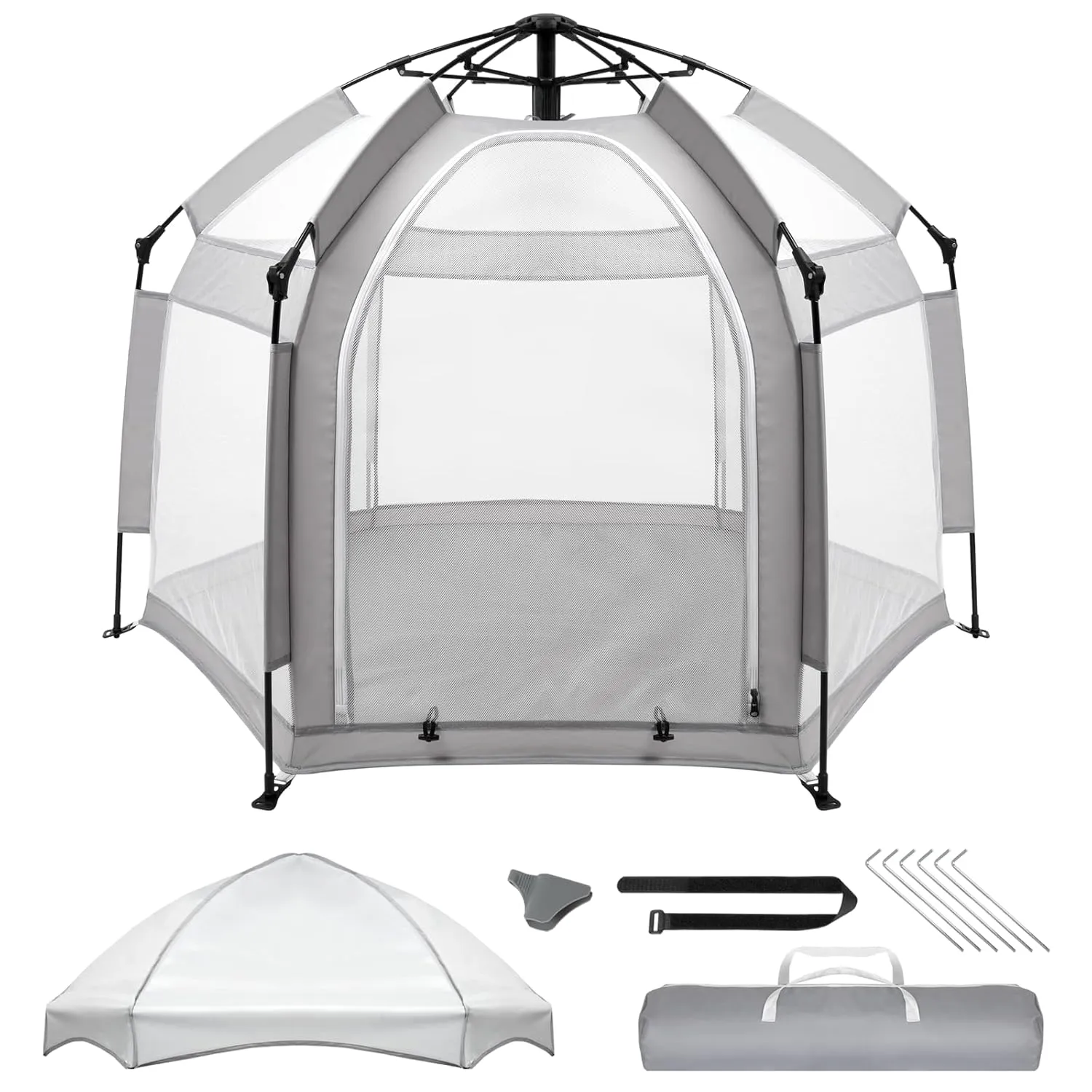 Palopalo Pop Up Baby Playpen with UPF50  Canopy, Indoor & Outdoor Foldable Play Pen for Babies and Toddlers, Portable Baby Beach Tent with Travel Bag, Pop Up Pack and Play Yard, Grey