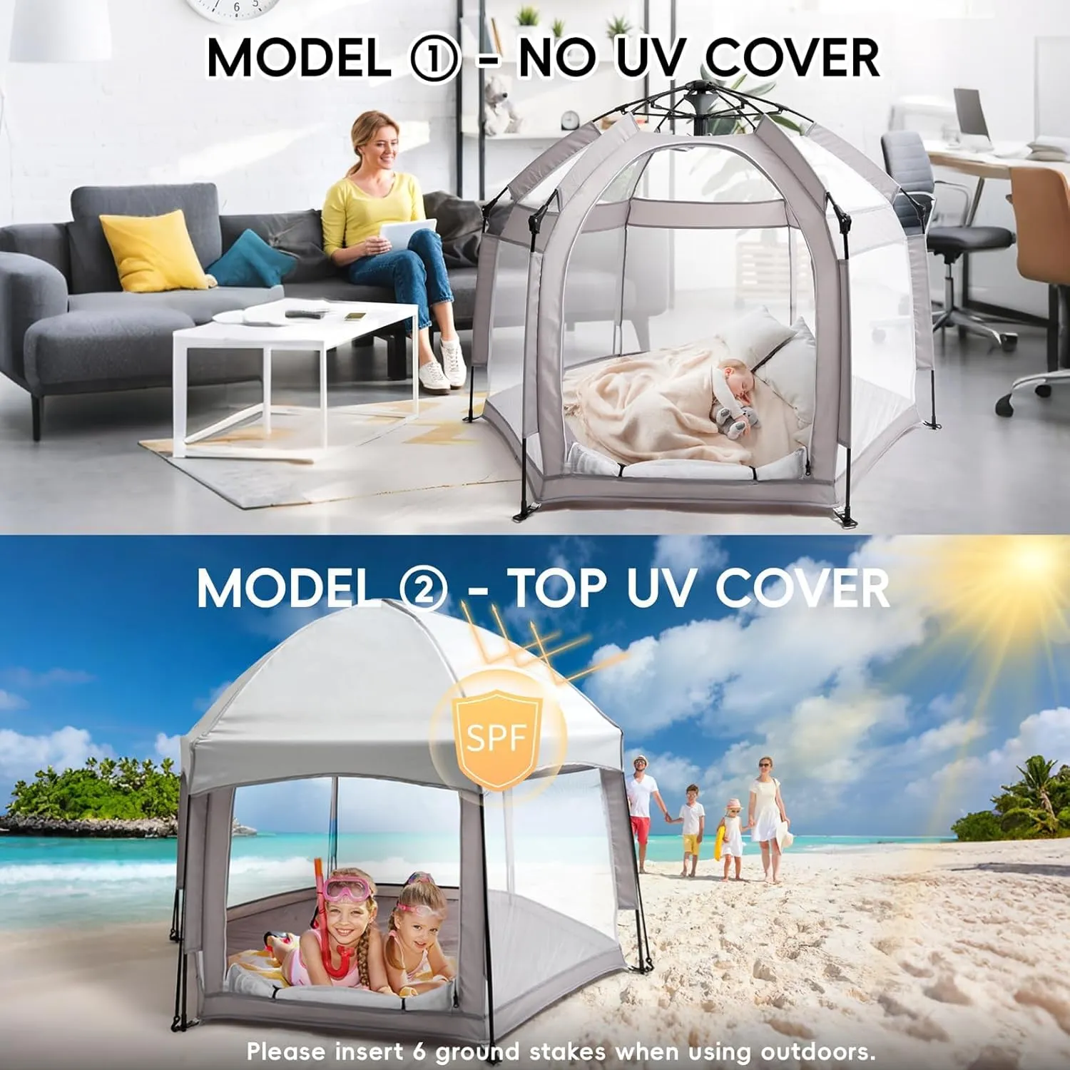 Palopalo Pop Up Baby Playpen with UPF50  Canopy, Indoor & Outdoor Foldable Play Pen for Babies and Toddlers, Portable Baby Beach Tent with Travel Bag, Pop Up Pack and Play Yard, Grey
