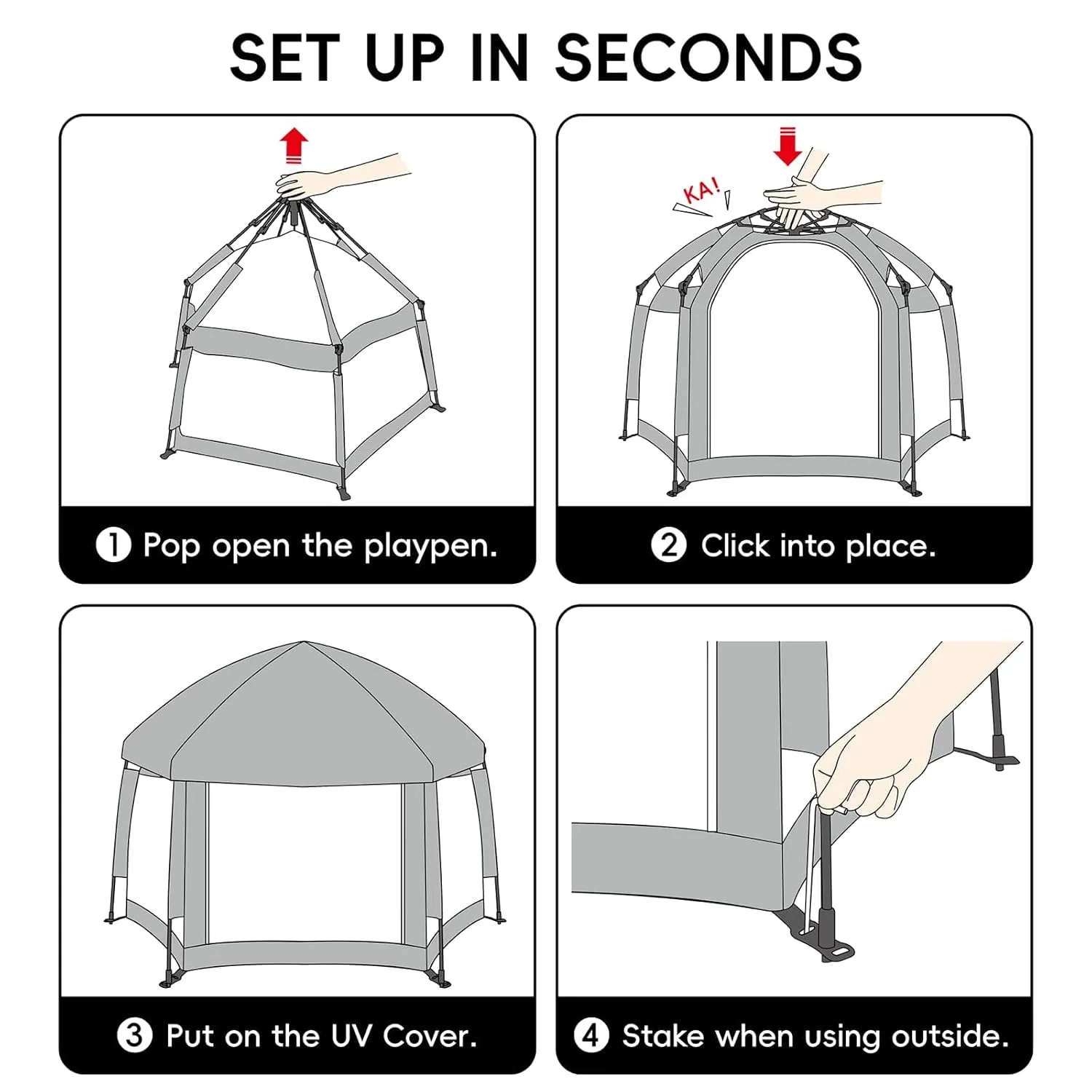 Palopalo Pop Up Baby Playpen with UPF50  Canopy, Indoor & Outdoor Foldable Play Pen for Babies and Toddlers, Portable Baby Beach Tent with Travel Bag, Pop Up Pack and Play Yard, Grey