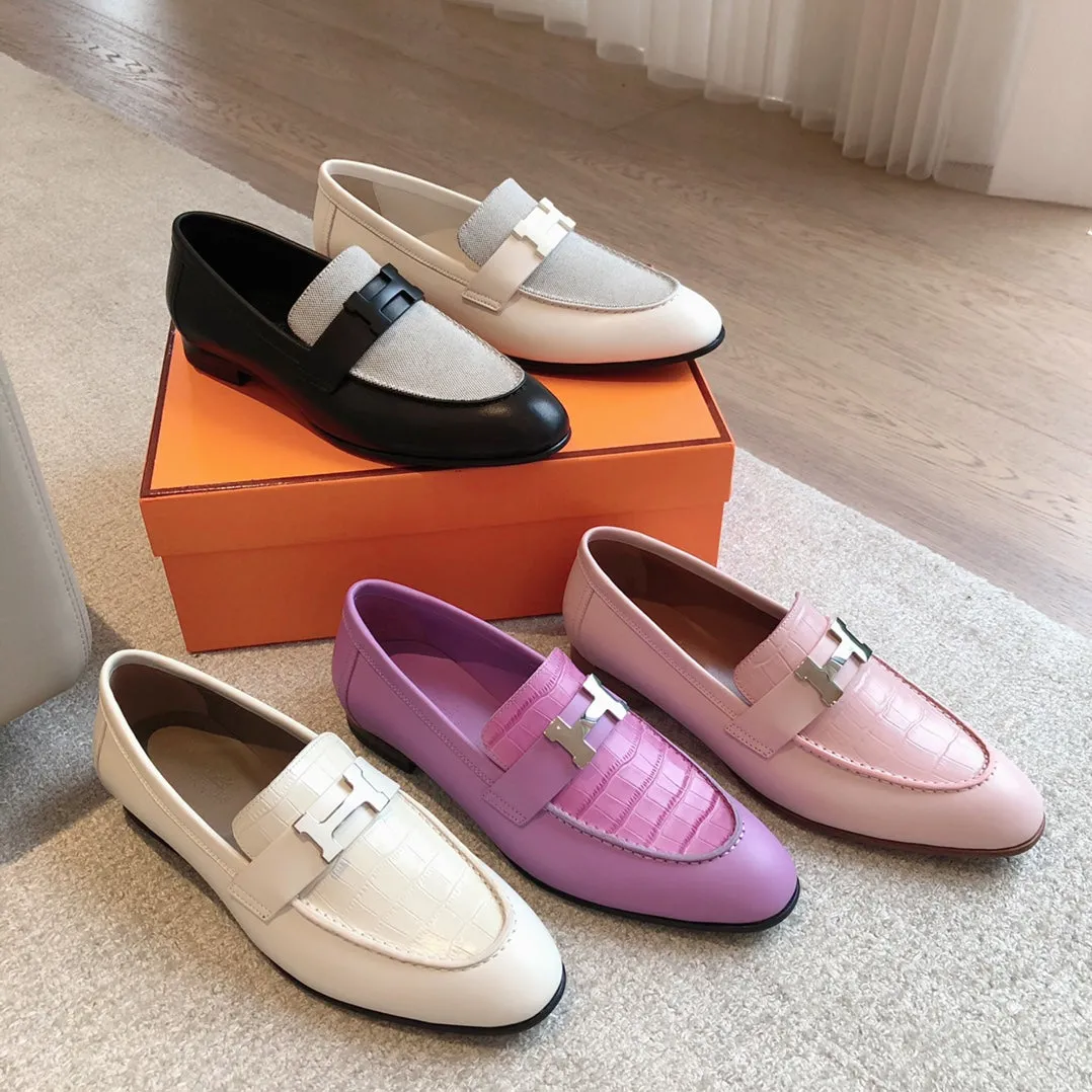 Paris Loafer Grey Canvas and Black Calfskin With Signature Buckle 734379