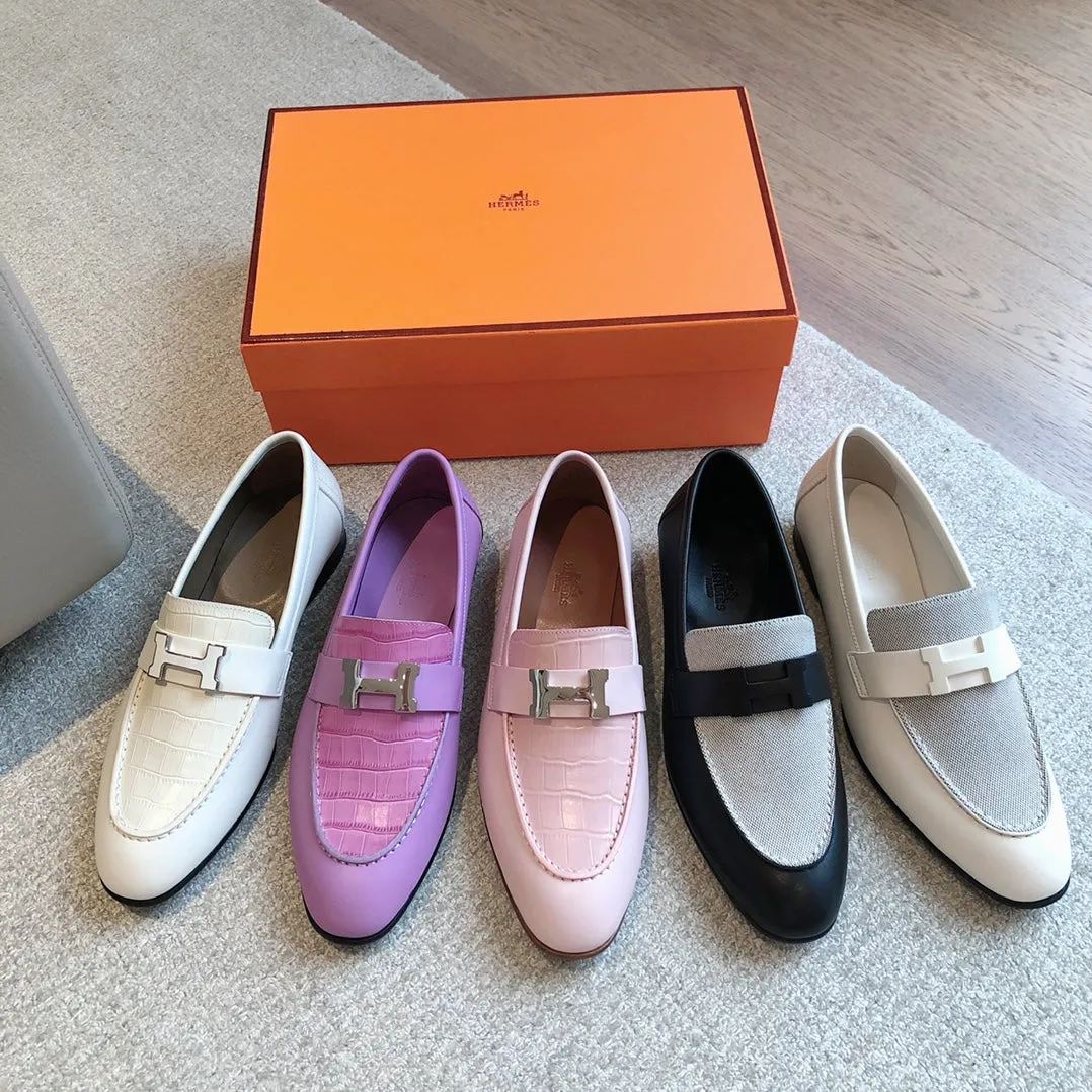 Paris Loafer Grey Canvas and Black Calfskin With Signature Buckle 734379