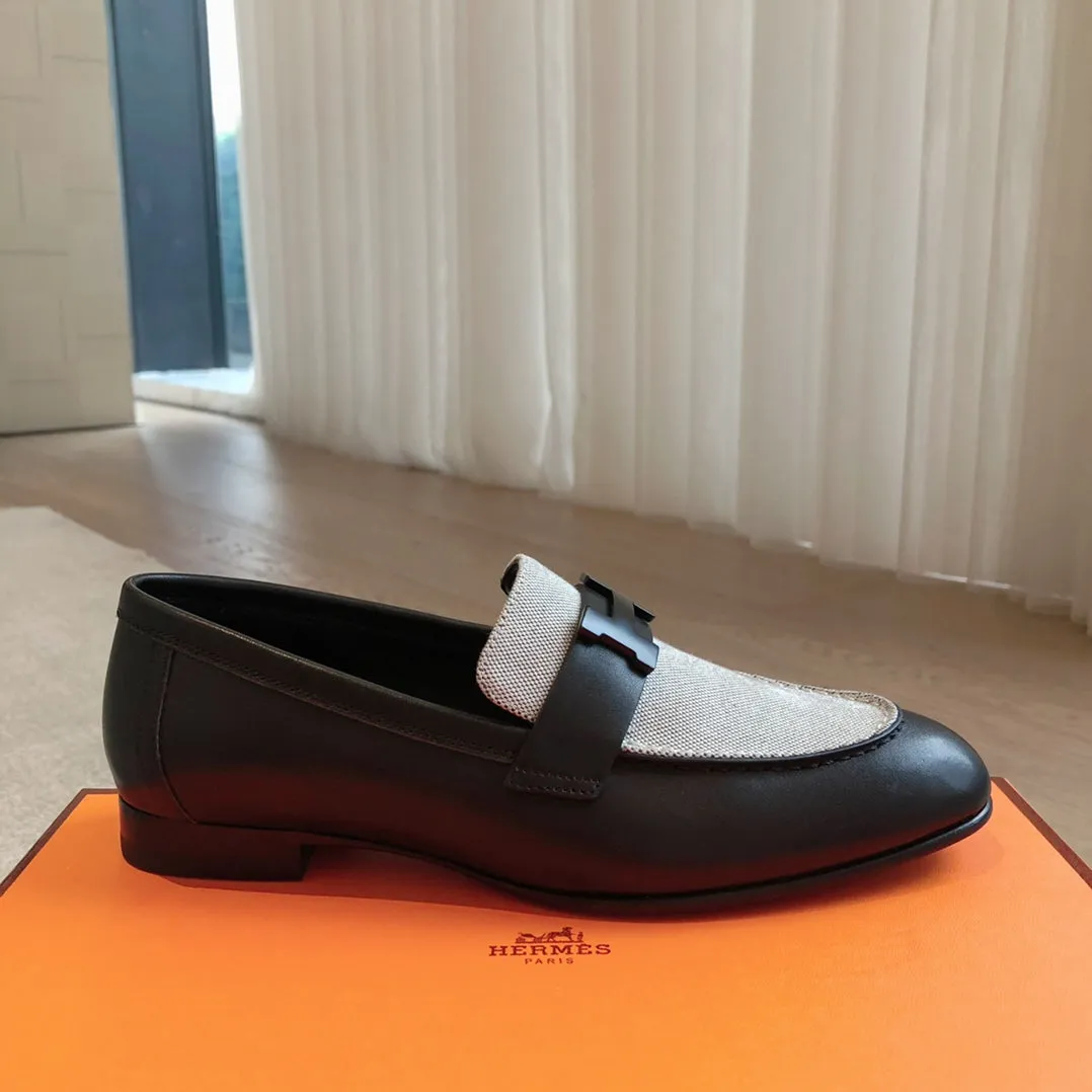 Paris Loafer Grey Canvas and Black Calfskin With Signature Buckle 734379